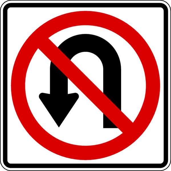 No U-Turn Traffic Sign, 24 in Height, 24 in Width, Aluminum, Square, No Text