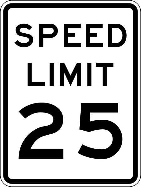 Speed Limit 25 Traffic Sign, 24 in H, 18 in W, Aluminum, Vertical Rectangle, English, R2-1-25-18HA