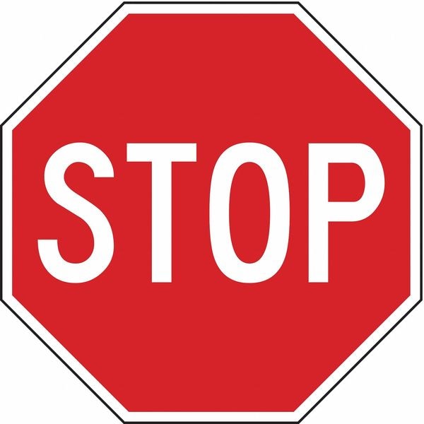 Traffic Sign, 24 x 24In, WHT/R, Stop, Text