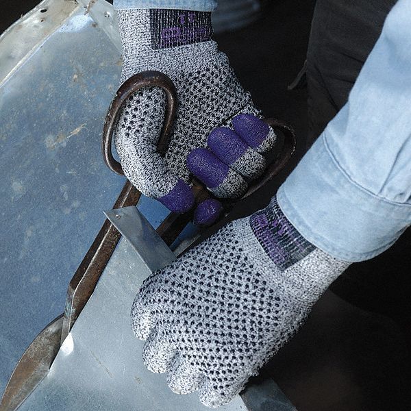 G60 Purple Nitrile Cut Resistant Gloves, Grey/Black, Purple Fingertips, Ambidextrous, LG, 1 Pair