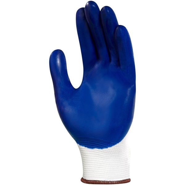 Nitrile Coated Gloves, Palm Coverage, Blue/White, XS, PR