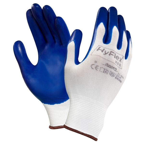Nitrile Coated Gloves, Palm Coverage, Blue/White, L, PR
