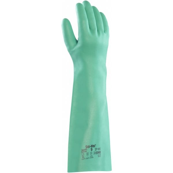 Alphatec Chemical Resistant Gloves, Nitrile, 18 in Length, 22 mil Thickness, L (9), Green, 1 Pair