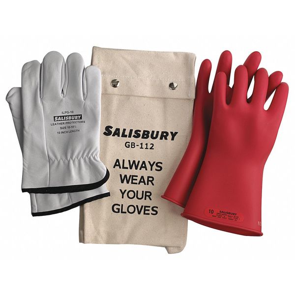 Electrical Rubber Glove Kit, Leather Protectors, Glove Bag, Red, 11 in, Class 0, Size 8, 1 Pair