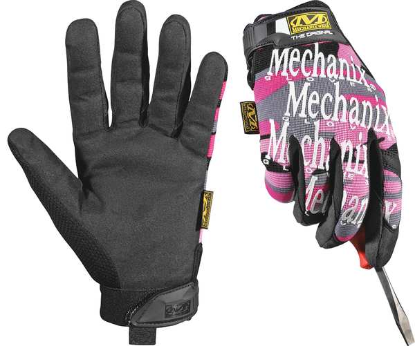 Mechanics Gloves, L, Pink Camo, Synthetic Leather, Spandex