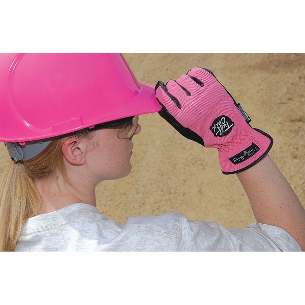 Mechanics Gloves, L, Pink, Reinforced, Ribbed Nylon/Spandex