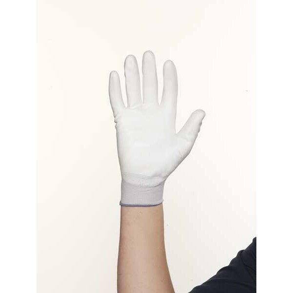 Polyurethane Coated Gloves, Palm Coverage, White, XL, PR