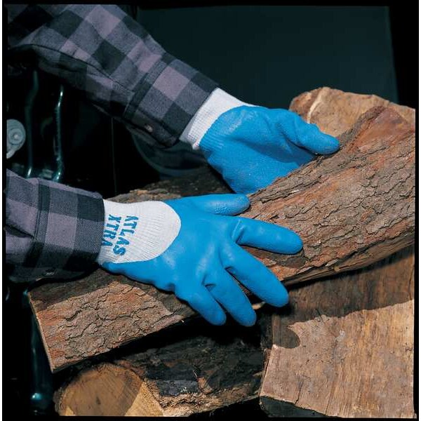 Natural Rubber Latex Coated Gloves, 3/4 Dip Coverage, Blue/Gray, M, PR