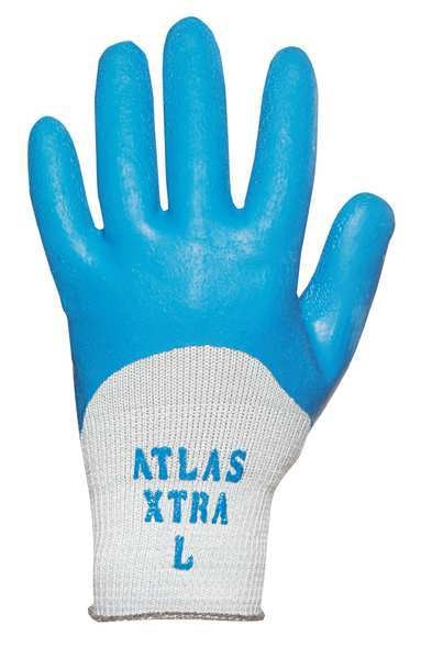 Natural Rubber Latex Coated Gloves, 3/4 Dip Coverage, Blue/Gray, L, PR