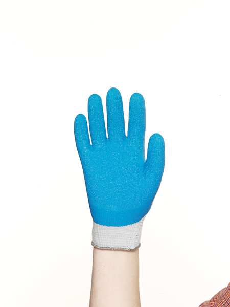 Natural Rubber Latex Coated Gloves, 3/4 Dip Coverage, Blue/Gray, L, PR