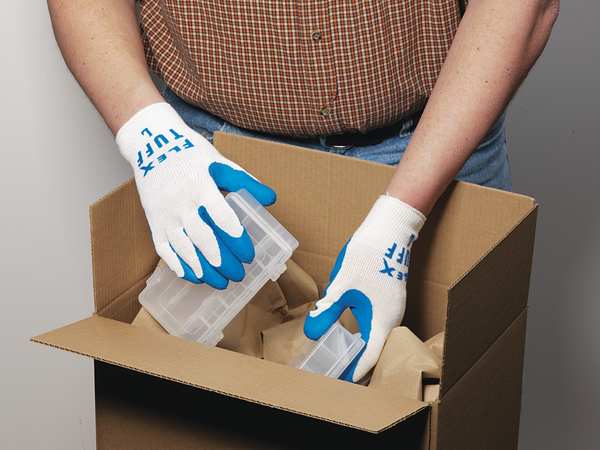 Latex Coated Gloves, Palm Coverage, Blue/White, S, PR