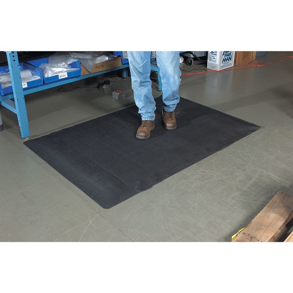 Antifatigue Runner, Black, 12 ft. L x 3 ft. W, Vinyl Surface With Dense Closed PVC Foam Base