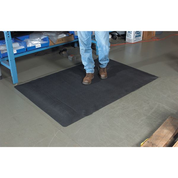Antifatigue Mat, Black, 3 ft. L x 2 ft. W, Vinyl Surface With Dense Closed PVC Foam Base, 1