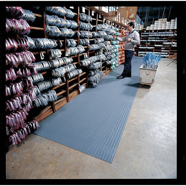 Antifatigue Runner, Gray, 60 ft. L x 3 ft. W, PVC Closed Cell Foam, Corrugated Surface Pattern