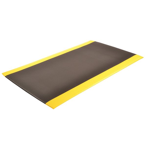 Antifatigue Mat, Black/Yellow, 6 ft. L x 3 ft. W, PVC, Corrugated Surface Pattern, 1/2