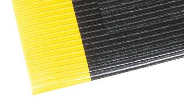 Antifatigue Runner, Black/Yellow, 12 ft. L x 3 ft. W, Vinyl, Corrugated Surface Pattern, 1/2