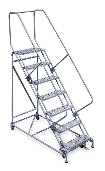 100 in H Steel Rolling Ladder, 7 Steps