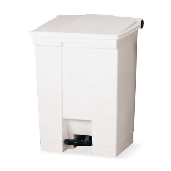 12 gal Rectangular Trash Can, White, 16 1/4 in Dia, Step-On, HDPE Base/Polypropylene Lid