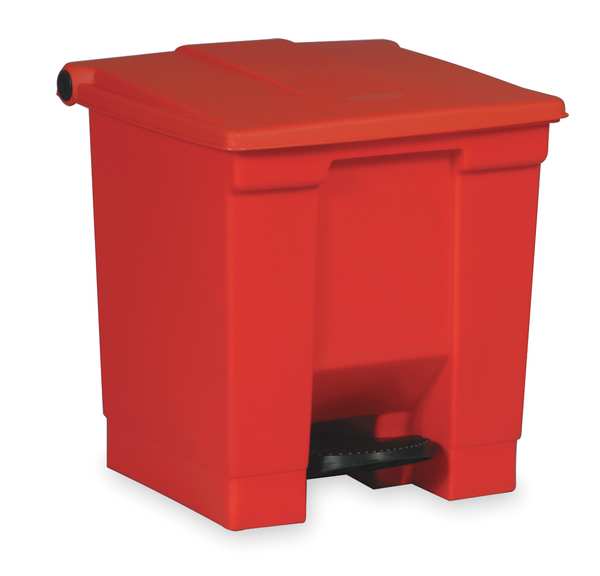 12 gal Rectangular Trash Can, Red, 16 1/4 in Dia, Step-On, HDPE Base/Polypropylene Lid