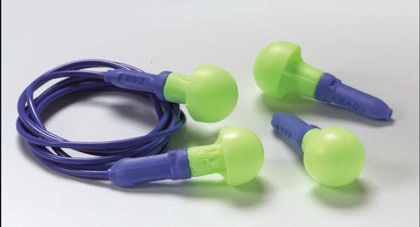 E-A-R Push-Ins Disposable Corded Ear Plugs, Pod Shape, 28 dB, Blue/Yellow, 100 Pairs