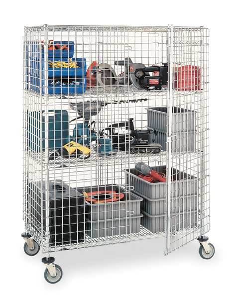 Wire Security Cart with Adjustable Shelves 900 lb Capacity, 27 1/2 in W x 65 in L x 68 1/2 in H