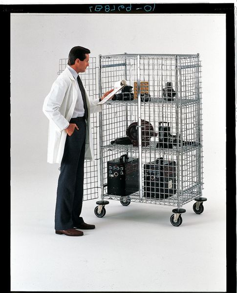 Wire Security Cart with Adjustable Shelves 900 lb Capacity, 27 1/2 in W x 53 in L x 68 in H