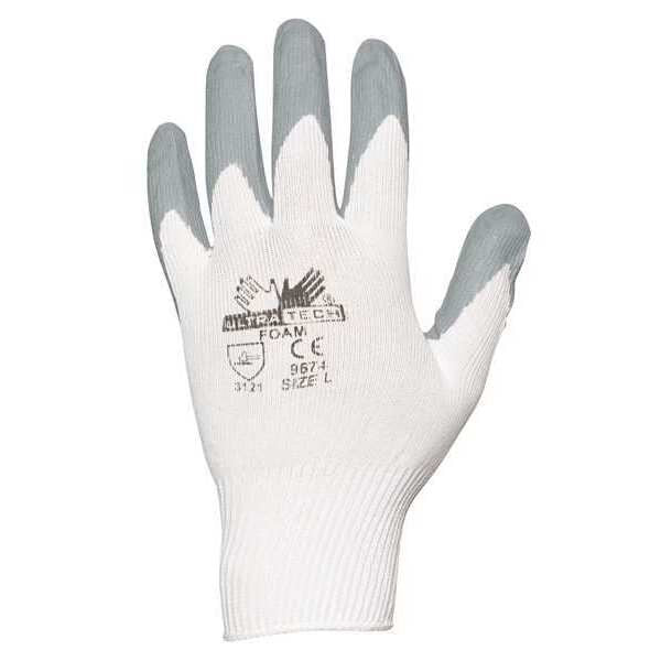 Nitrile Coated Gloves, Palm Coverage, White/Gray, L, PR