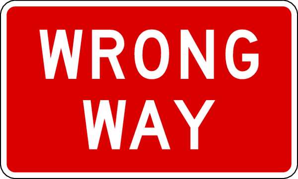 Wrong Way Traffic Sign, 18 in H, 30 in W, Aluminum, Horizontal Rectangle, English, R5-1A-30HA