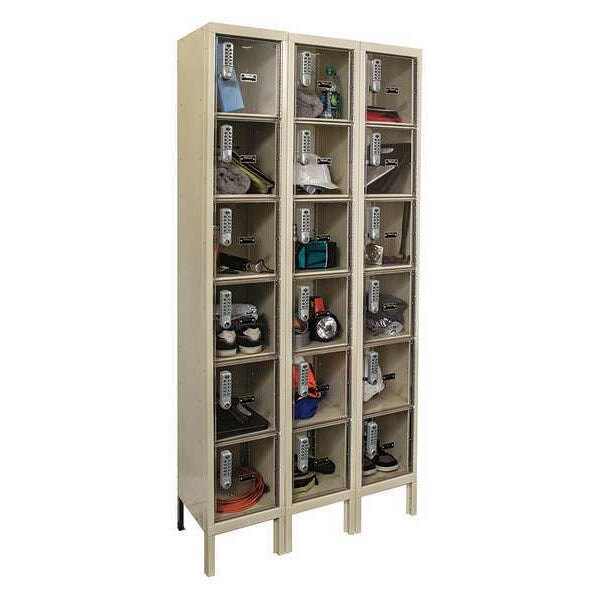 Box Locker, 36 in W, 12 in D, 78 in H, (3) Wide, Tan