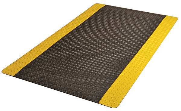 Antifatigue Runner, Black/Yellow, 75 ft. L x 4 ft. W, Diamond Plate Surface Pattern, 9/16