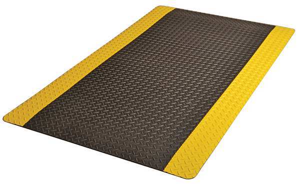 Antifatigue Mat, Black/Yellow, 5 ft. L x 3 ft. W, Diamond Plate Surface Pattern, 9/16