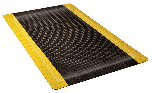 Antifatigue Mat, Black/Yellow, 5 ft. L x 3 ft. W, Diamond Plate Surface Pattern, 1