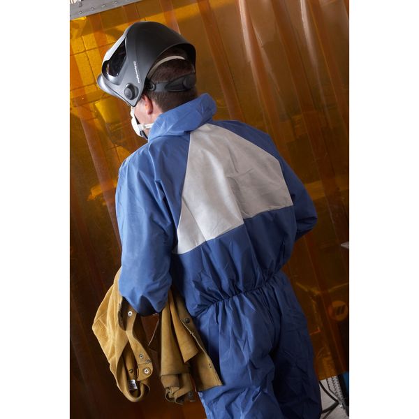 Hooded Disposable Coveralls, L, 25 PK, Blue, SMMS Polyethylene, Zipper