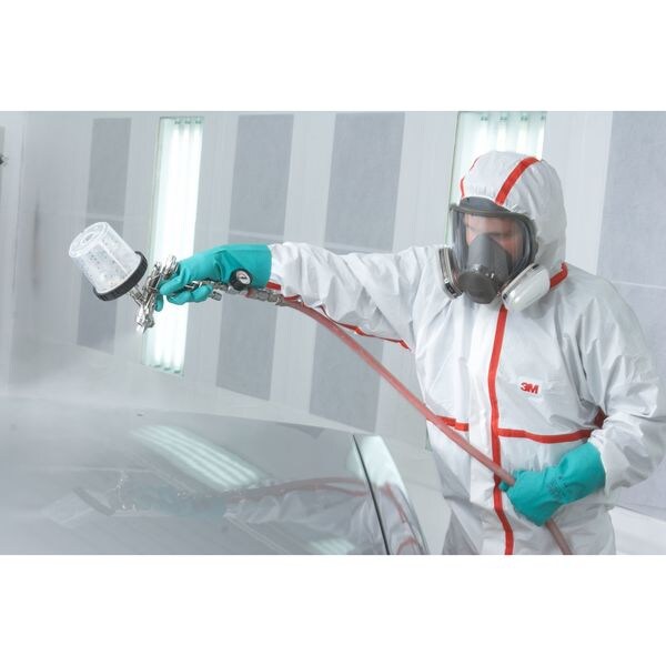 Hooded Disposable Coveralls, 25 PK, Red/White, Non-Microporous Polyethylene Laminate, Polypropylene