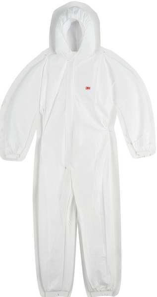 Hooded Disposable Coveralls, White, Microporous Polyethylene Laminate, Polypropylene, Zipper