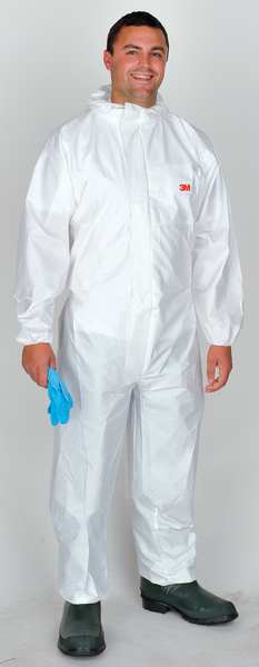 Hooded Disposable Coveralls, White, Microporous Polyethylene Laminate, Polypropylene, Zipper