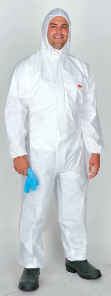 Hooded Disposable Coveralls, White, Microporous Polyethylene Laminate, Polypropylene, Zipper