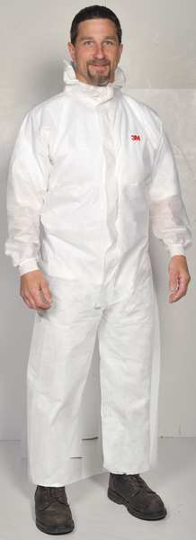 Hooded Disposable Coveralls, White, SMMMS, Zipper