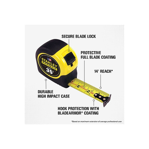 35 ft FATMAX Classic Tape Measure, 1-1/4 in Blade, Stud Markings, ABS Plastic Case, Rubber Grip