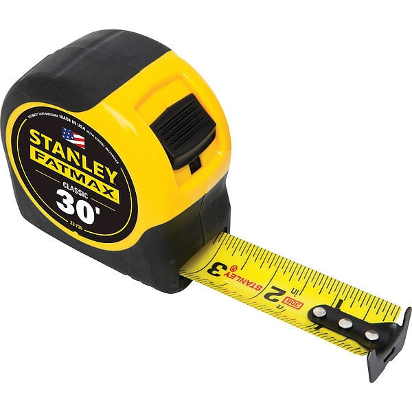 30 ft FATMAX Classic Tape Measure, 1-1/4 in Blade, Stud Markings, ABS Plastic Case, Rubber Grip