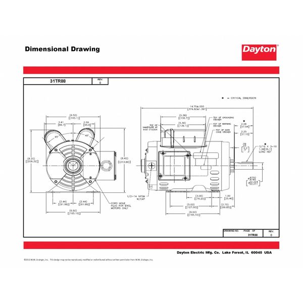 Capacitor-Start/Run General Purpose Motor, 2 HP, 115/208-230V AC Voltage, 56HZ Frame