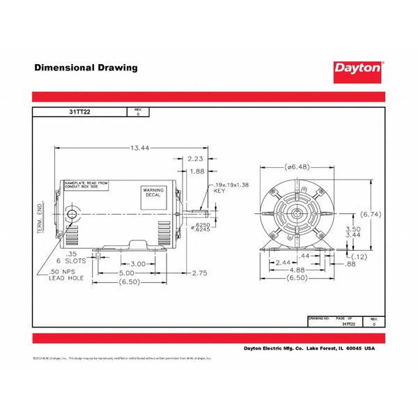 3-Phase General Purpose Motor, 2 HP, 56H Frame, 230/460V AC Voltage, 1,725 Nameplate RPM