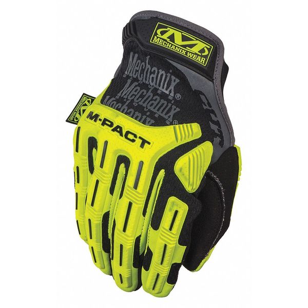 Hi-Vis Cut Resistant Impact Gloves, A5 Cut Level, Uncoated, L, 1 PR