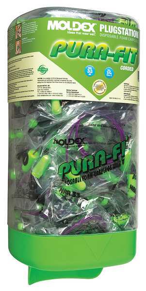 Disposable Corded Ear Plugs with Dispenser, Bullet Shape, 33 dB, 150 Pairs, Green