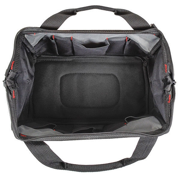 Wide-Mouth Tool Bag, 600d Polyester, 21 Pockets, Black, 9-1/4