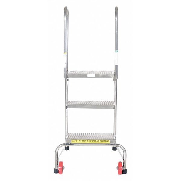 51.9375 H 202 Stainless Steel Stainless Steel Folding Ladder W/Wheels, 3 Steps