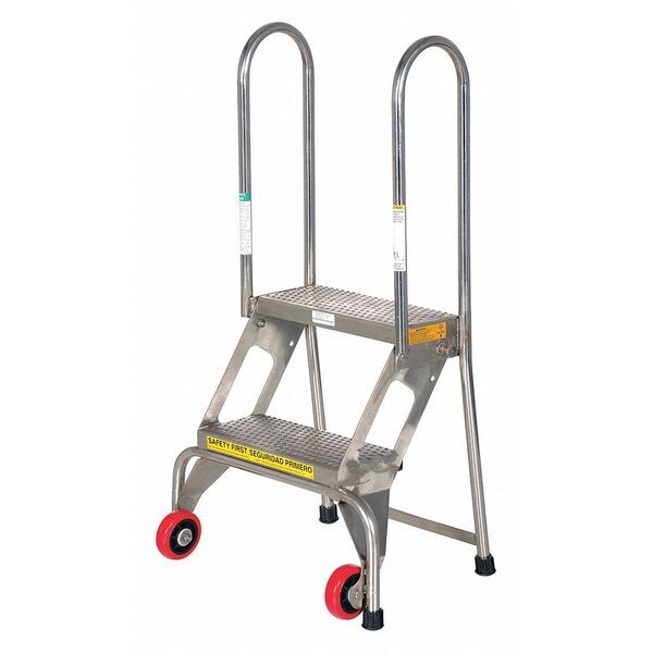 42.3125 H 202 Stainless Steel Stainless Steel Folding Ladder W/Wheels, 2 Steps