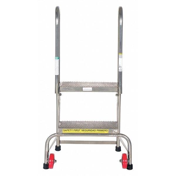 42.3125 H 202 Stainless Steel Stainless Steel Folding Ladder W/Wheels, 2 Steps