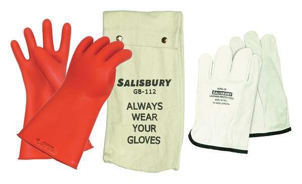 Electrical Rubber Glove Kit, Leather Protectors, Glove Bag, Red, 11 in, Class 0, Size 8 1/2, 1 Pair