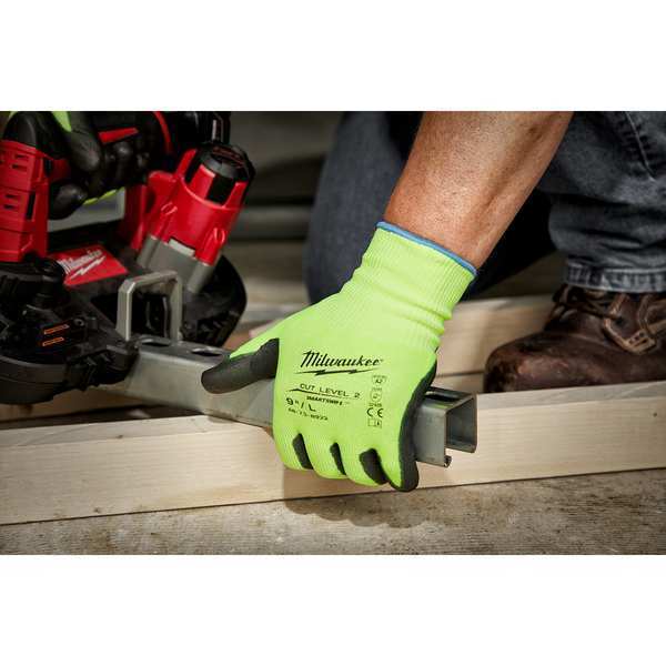 Level 4 Cut Resistant High Visibility Polyurethane Dipped Gloves - Large (12 pair)